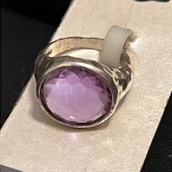 NWT Sterling Silver Plated Hammered Amethyst Crystal Gemstone Crystal Ring - Picture 3 of 8